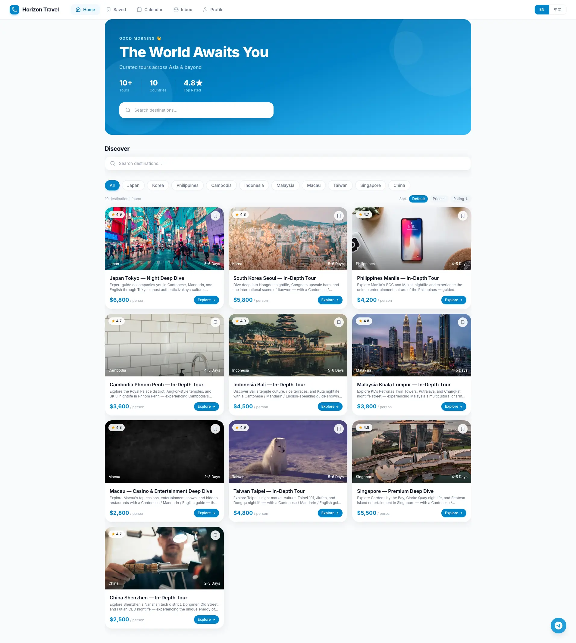 Horizon Travel — full page screenshot walkthrough